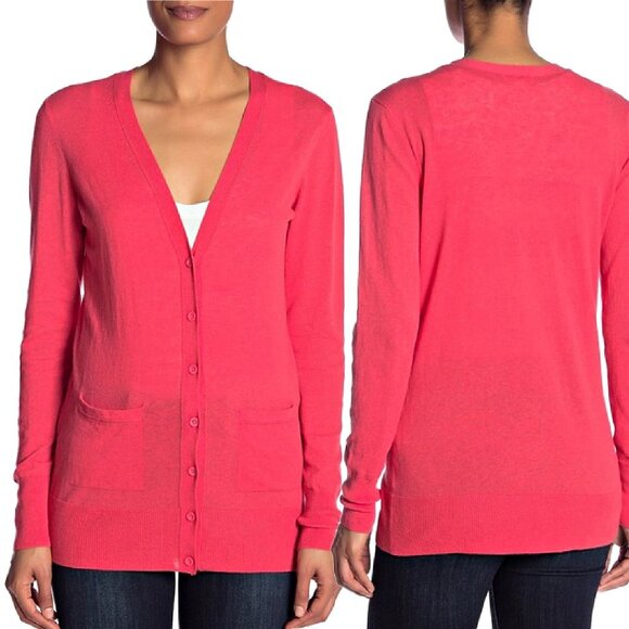 NEW Vibrant Pink Long Lightweight Cardigan with Pockets Spring Fashion Pick M - Picture 1 of 6